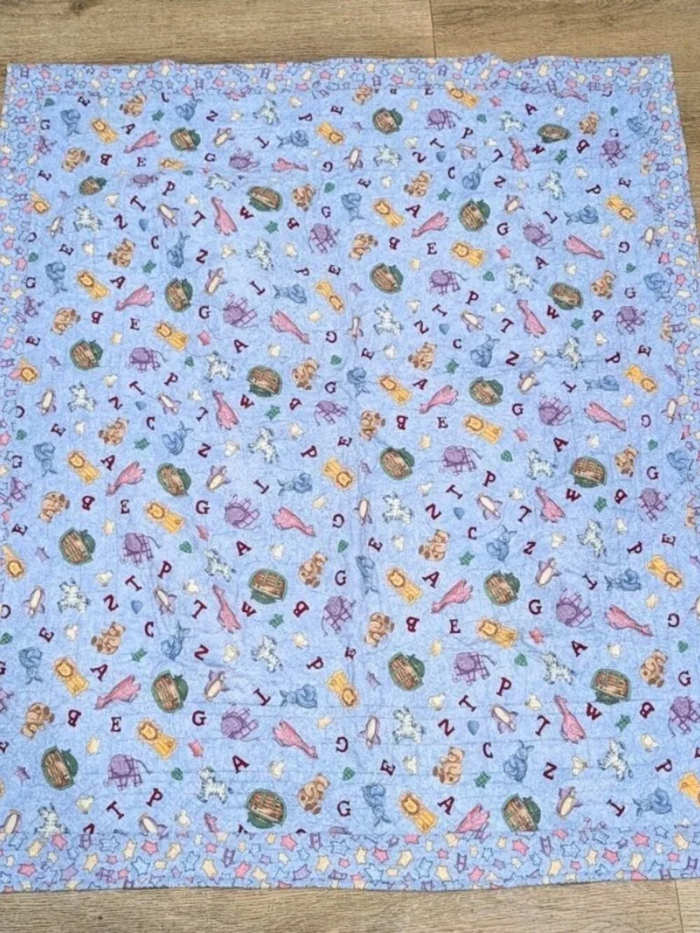 Handmade Zoo Animal Alphabet Baby Toddler Quilt Multicolor Cotton 50x40in